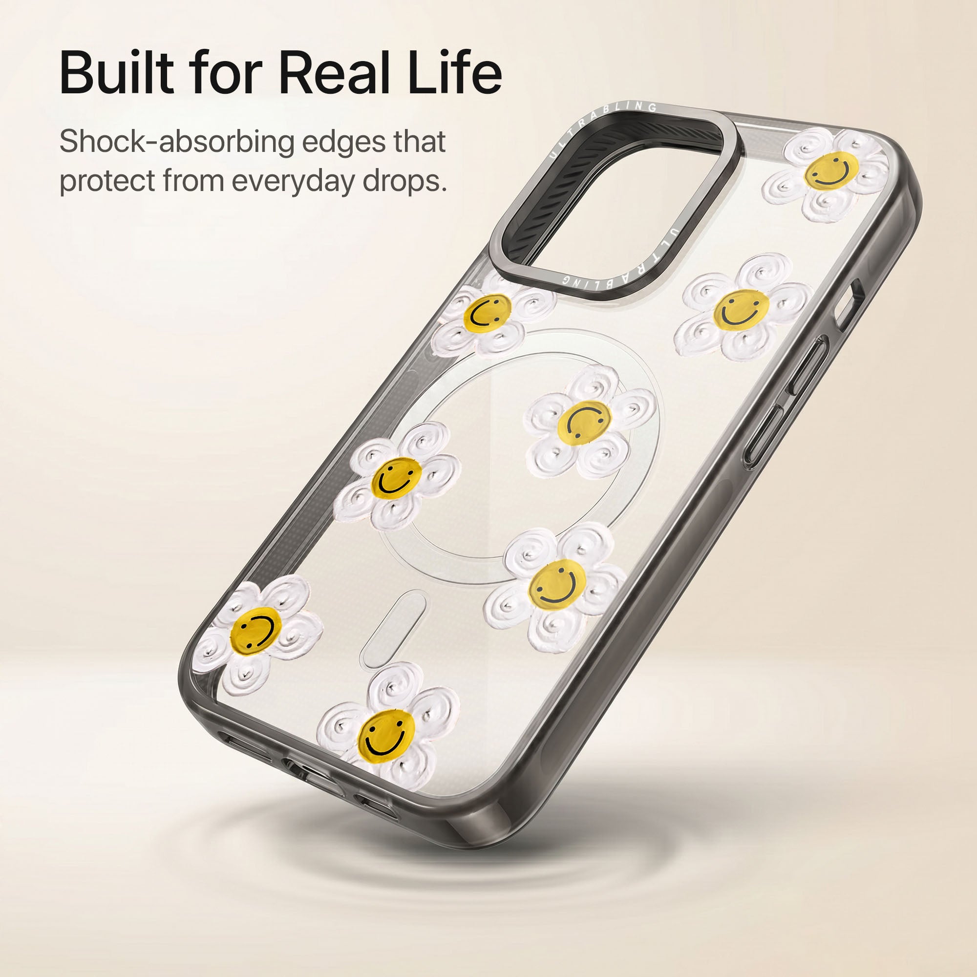 Daisy Drop Ultrabling Aura iPhone case lifestyle in-hand shot