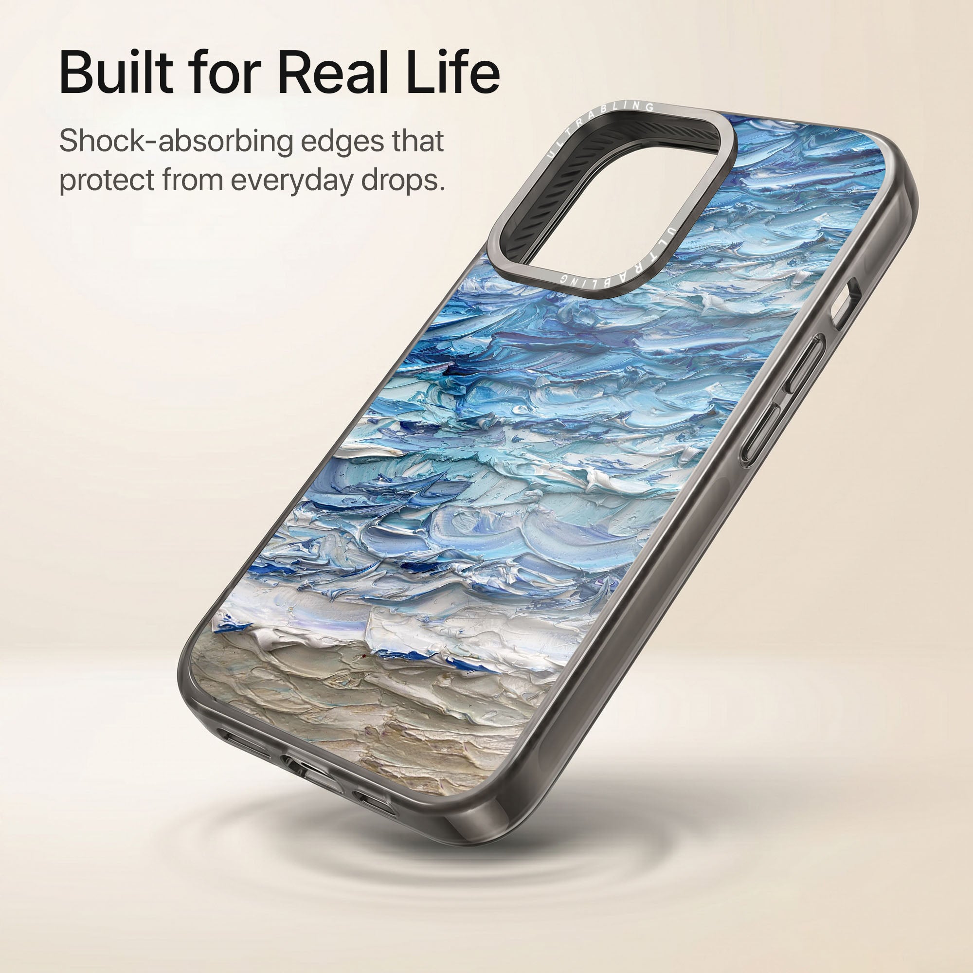 Blue Tide Ultrabling Aura iPhone case lifestyle in-hand shot