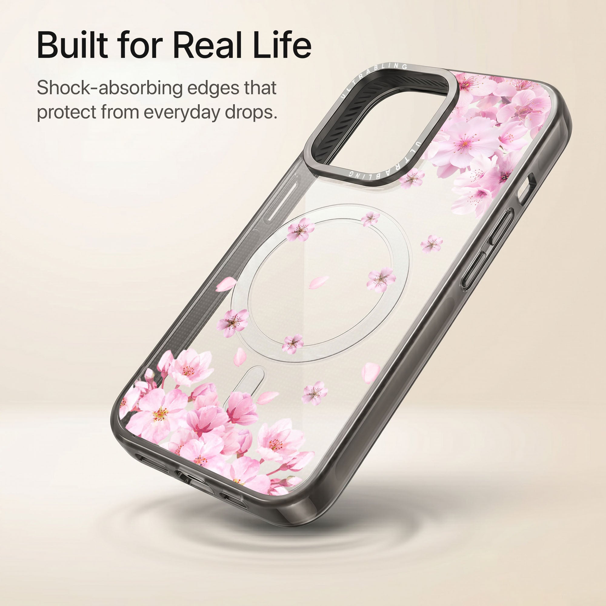 Blush Bloom Ultrabling Aura iPhone case lifestyle in-hand shot