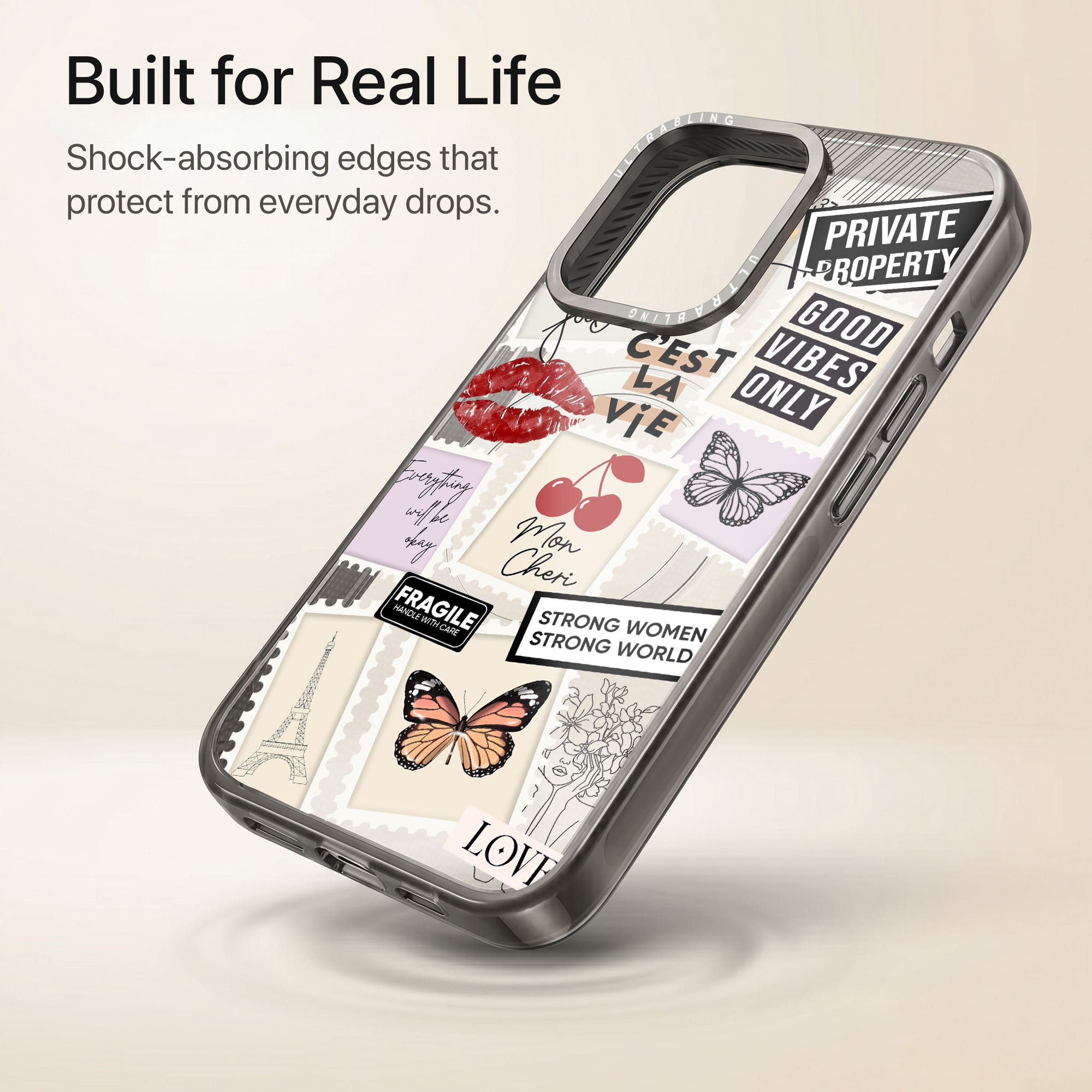 Paris Notes Ultrabling Aura iPhone case lifestyle in-hand shot