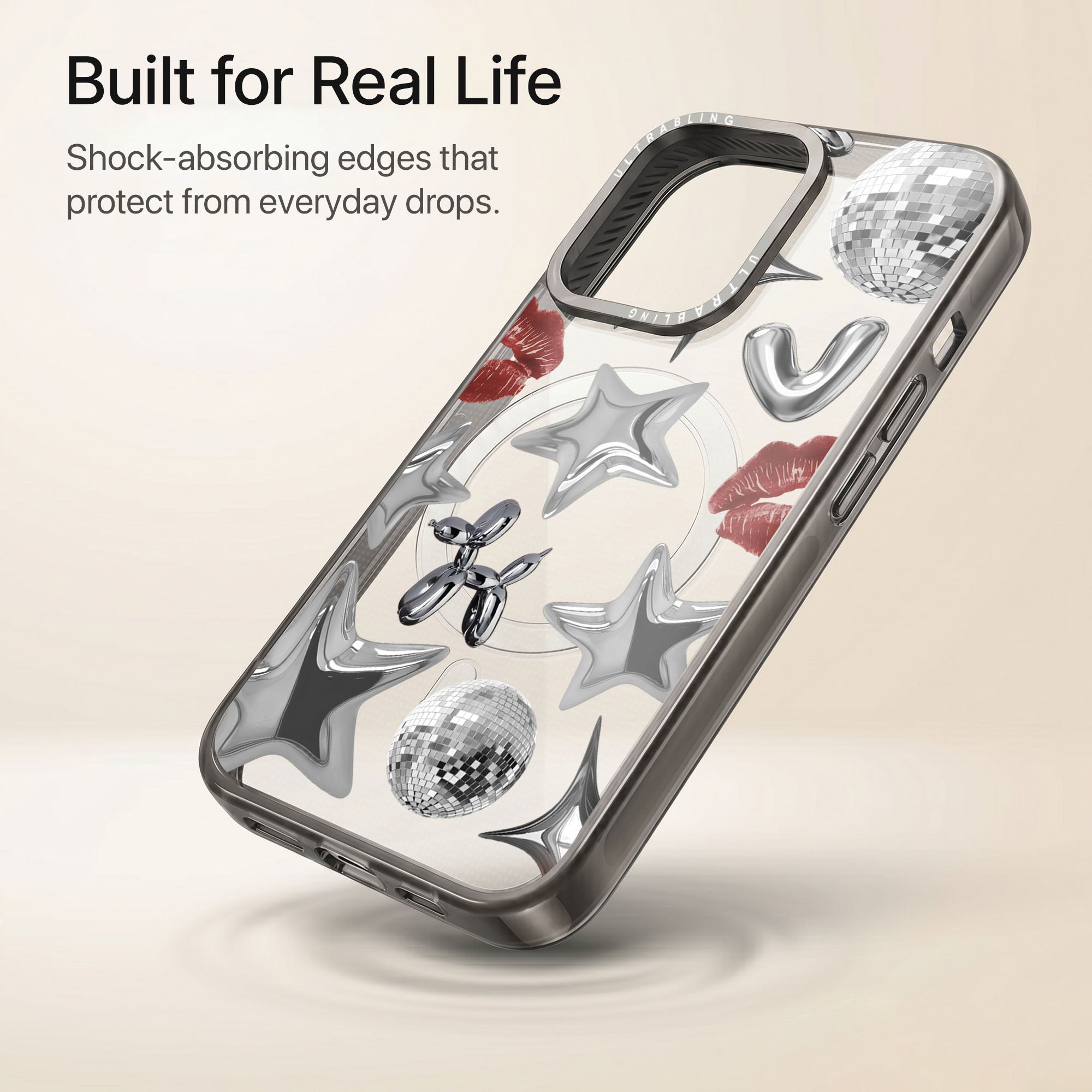 Chrome Crush Ultrabling Aura iPhone case lifestyle in-hand shot