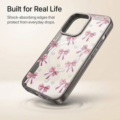 Blush Bow Ultrabling Aura iPhone case lifestyle in-hand shot