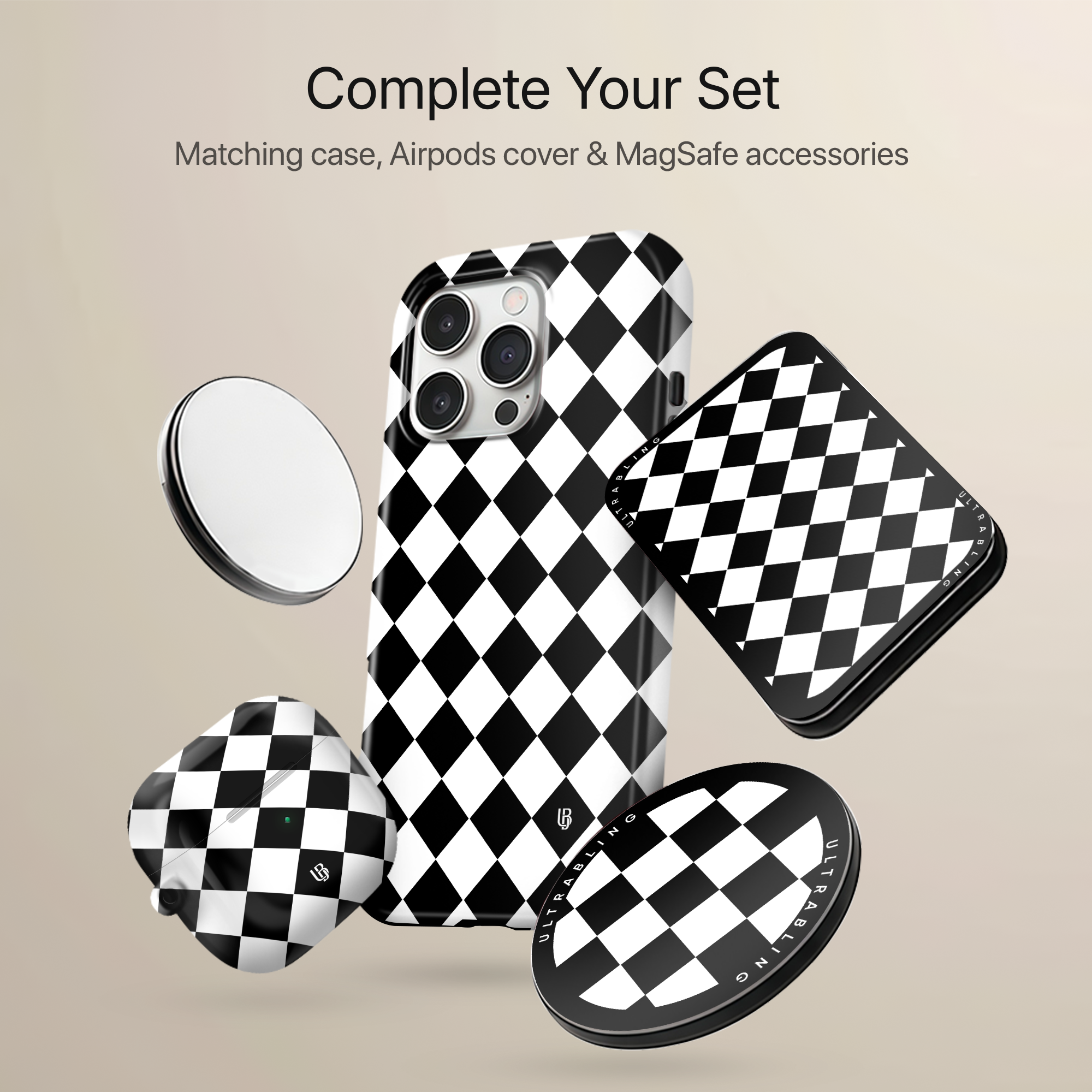 Harlequin Noir Ultrabling MagSafe Phone Grip - With Phone