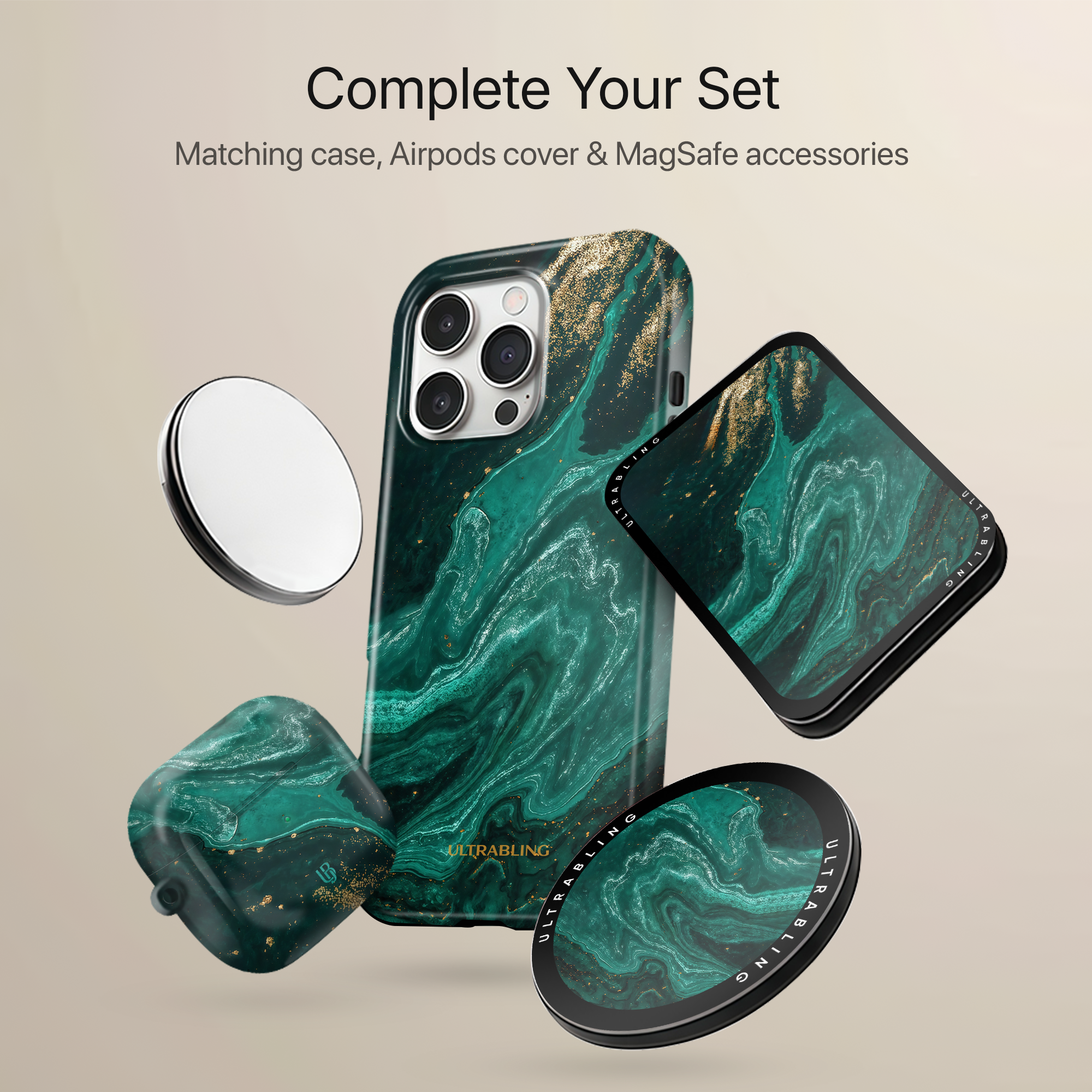 Emerald Vein Ultrabling MagSafe Phone Grip - With Phone
