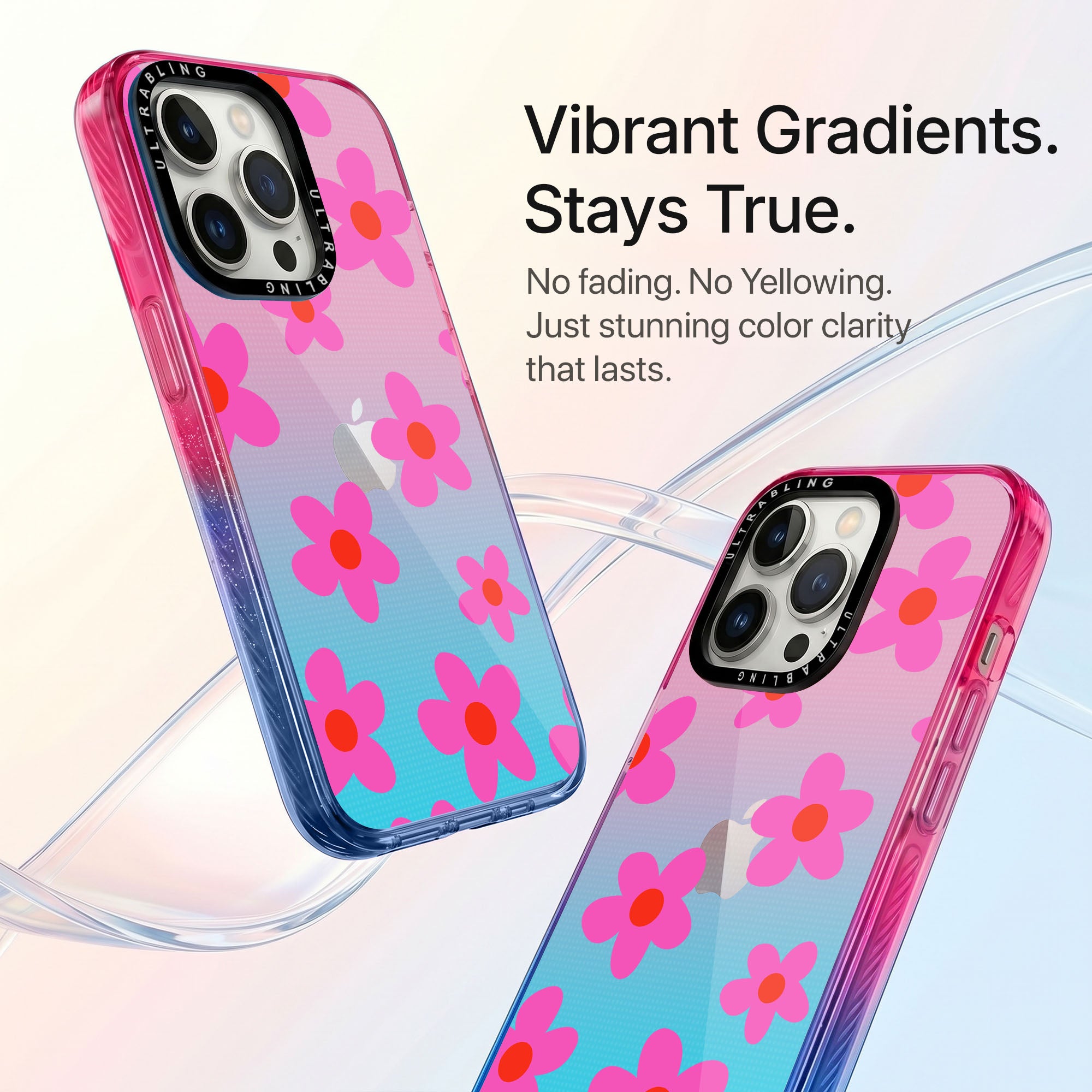 Pink Petal Ultrabling Aura iPhone case side profile showing slim design