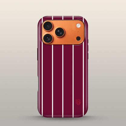 Maroon Pinstripe Eclipse Case on iPhone 17 Pro Cosmic Orange