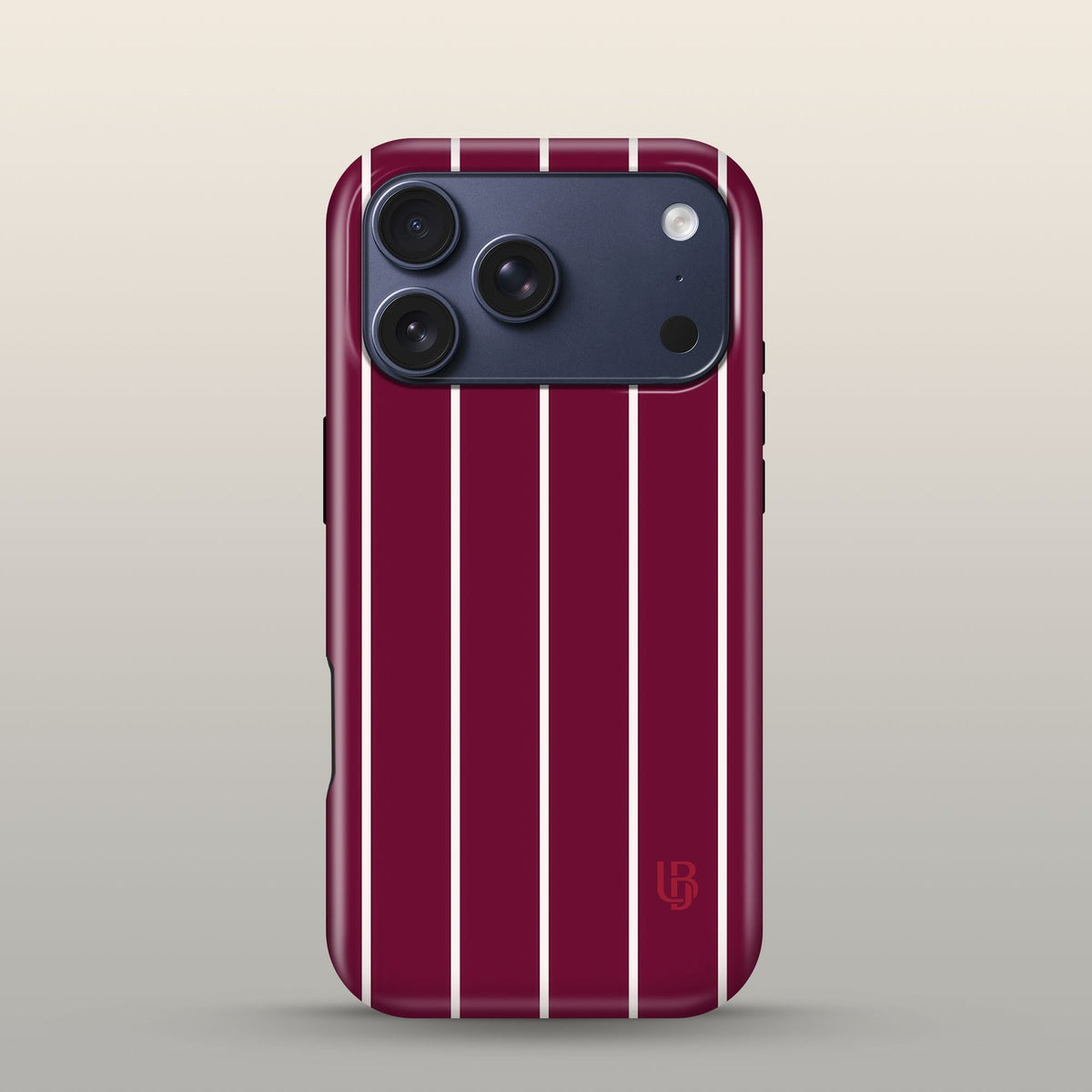 Maroon Pinstripe Eclipse Case on iPhone 17 Pro Deep Blue