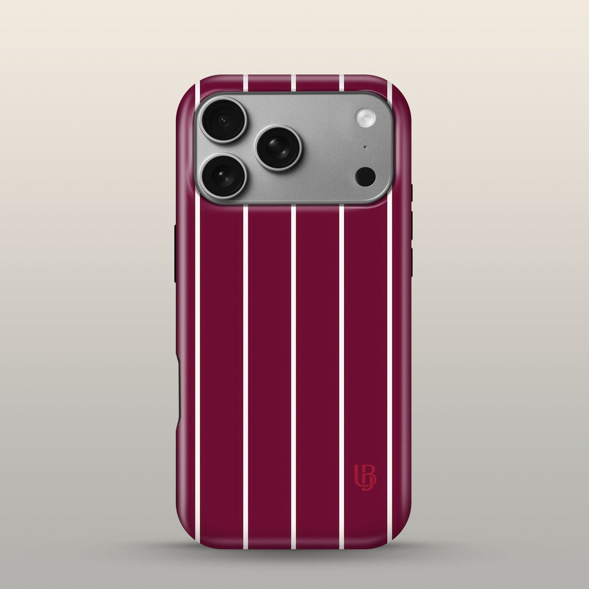 Maroon Pinstripe Eclipse Case on iPhone 18 Pro Silver