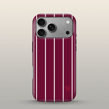 Maroon Pinstripe Eclipse Case on iPhone 18 Pro Silver